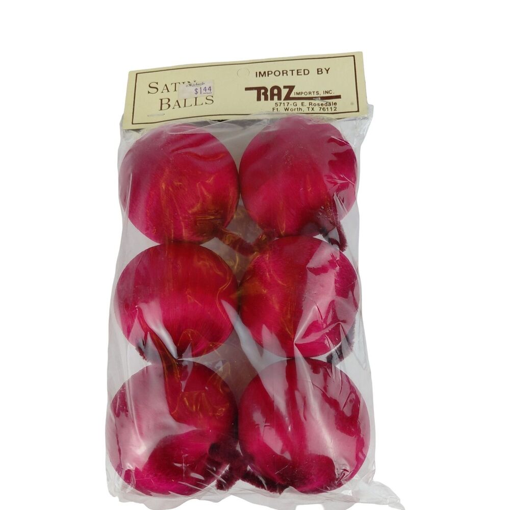 Raz Satin Thread Ball Christmas Ornaments 6 Red Burgundy  Taiwan NOS 1980's